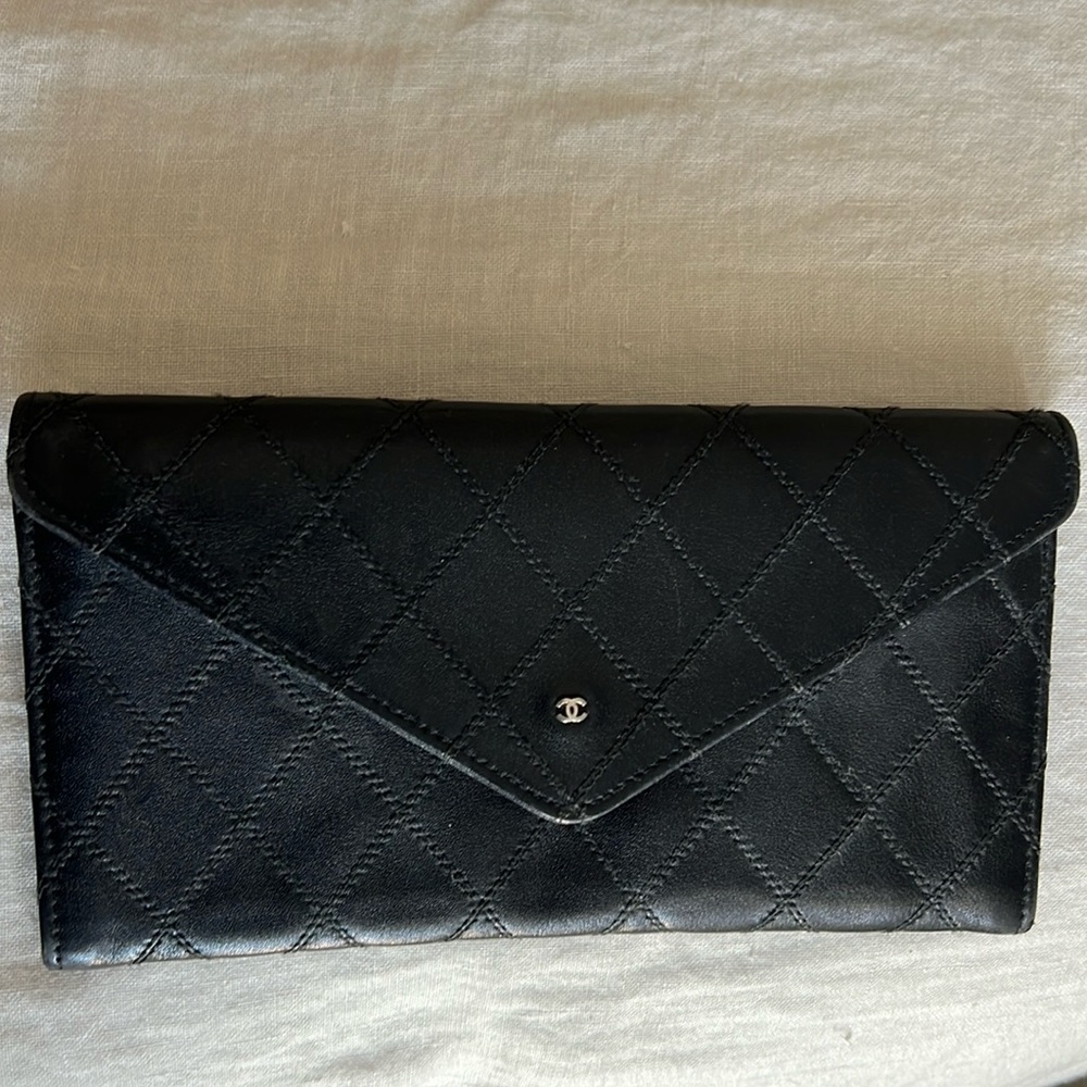 Authentic Vintage Chanel Mattelase- envelope style wallet clutch